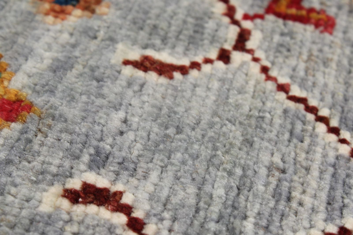 3x4 Light Gray and Multicolor Turkish Tribal Rug