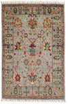 3x4 Light Gray and Multicolor Turkish Tribal Rug