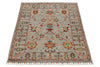 3x4 Light Gray and Multicolor Turkish Tribal Rug