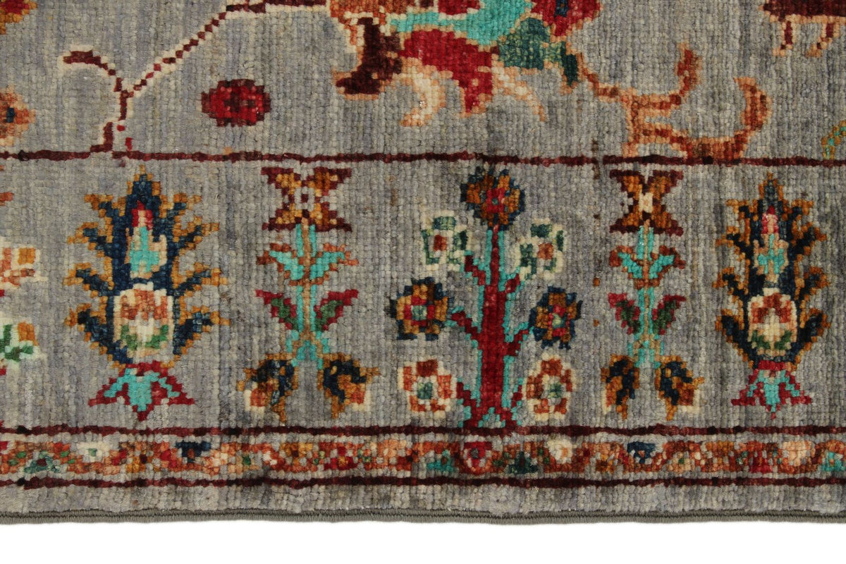 3x4 Light Gray and Multicolor Turkish Tribal Rug