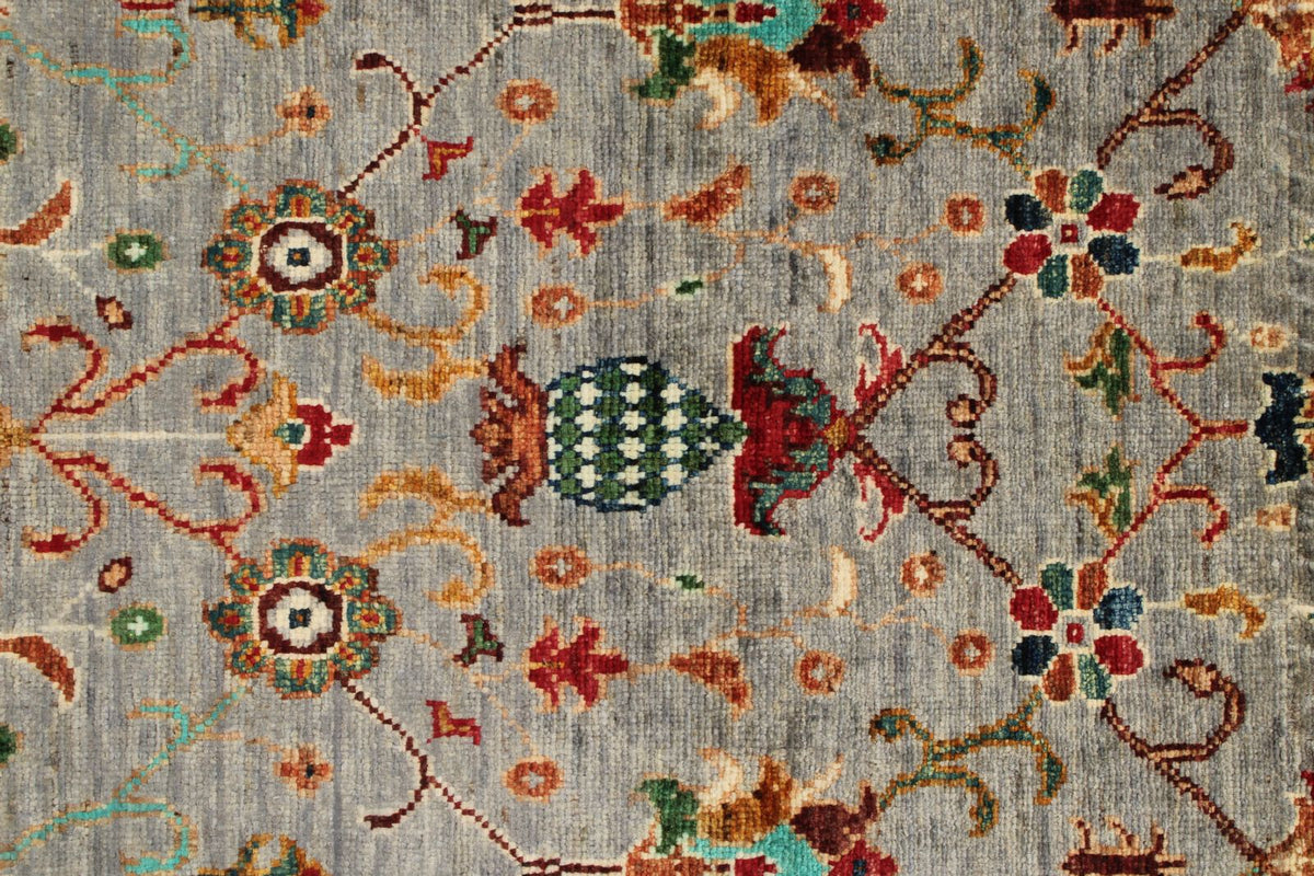 3x4 Light Gray and Multicolor Turkish Tribal Rug
