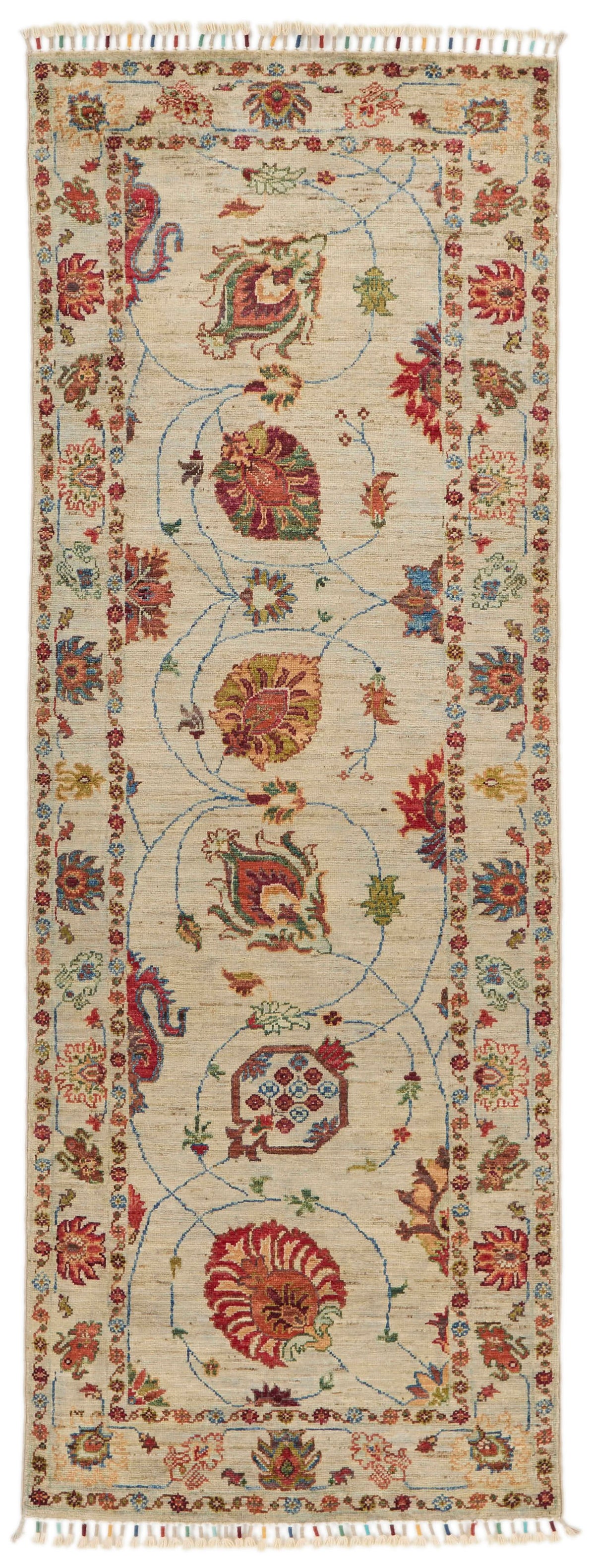 2x7 Ivory and Multicolor Turkish Tribal Runner