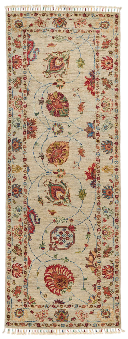 2x7 Ivory and Multicolor Turkish Tribal Runner