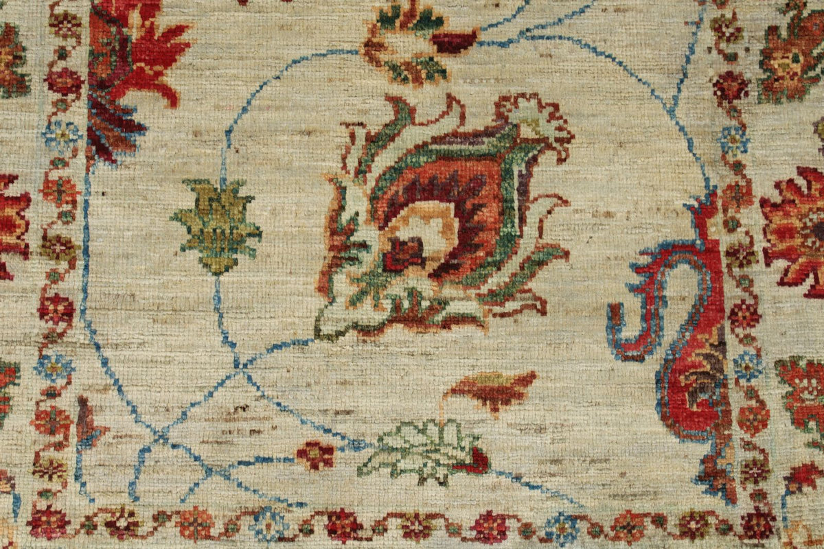 2x7 Ivory and Multicolor Turkish Tribal Runner