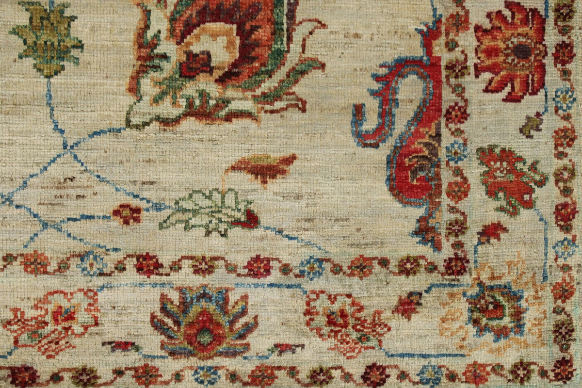 2x7 Ivory and Multicolor Turkish Tribal Runner