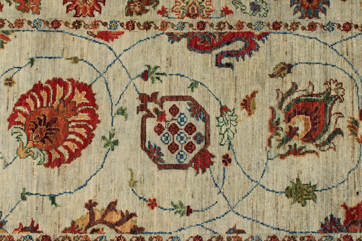 2x7 Ivory and Multicolor Turkish Tribal Runner