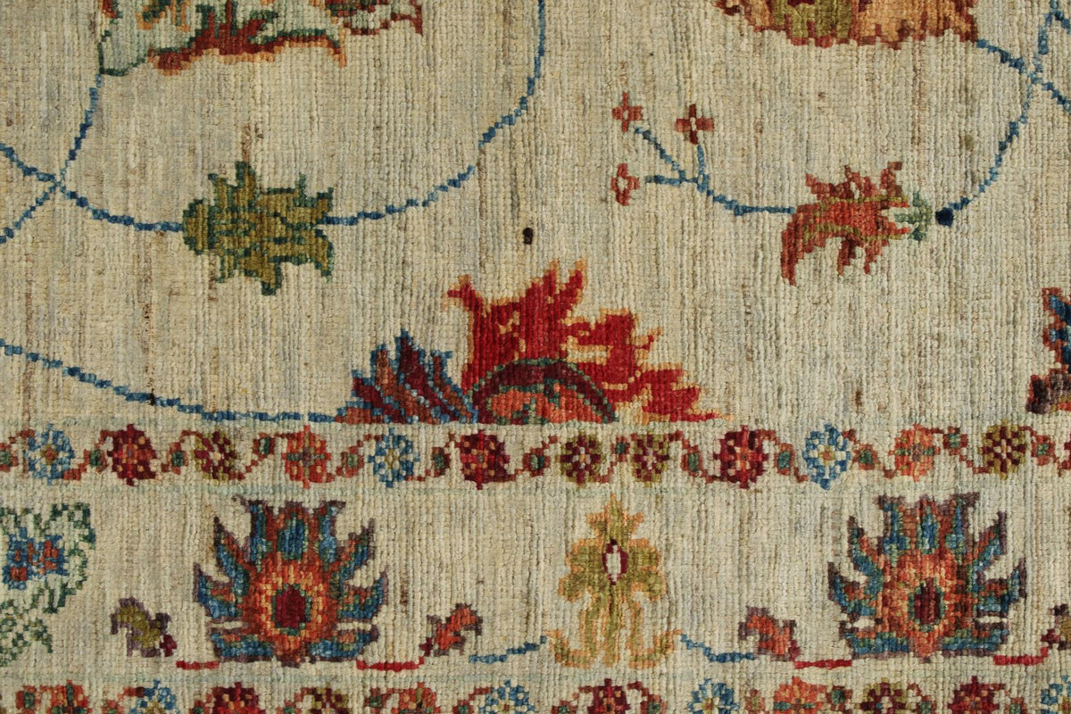 2x7 Ivory and Multicolor Turkish Tribal Runner