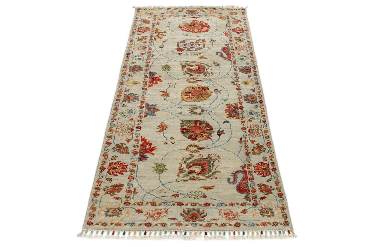 2x7 Ivory and Multicolor Turkish Tribal Runner