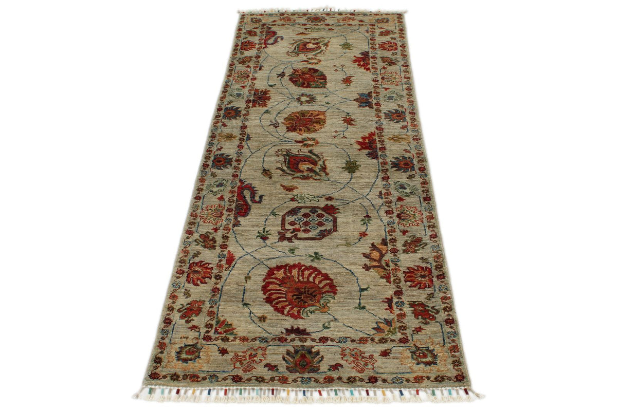 2x7 Ivory and Multicolor Turkish Tribal Runner