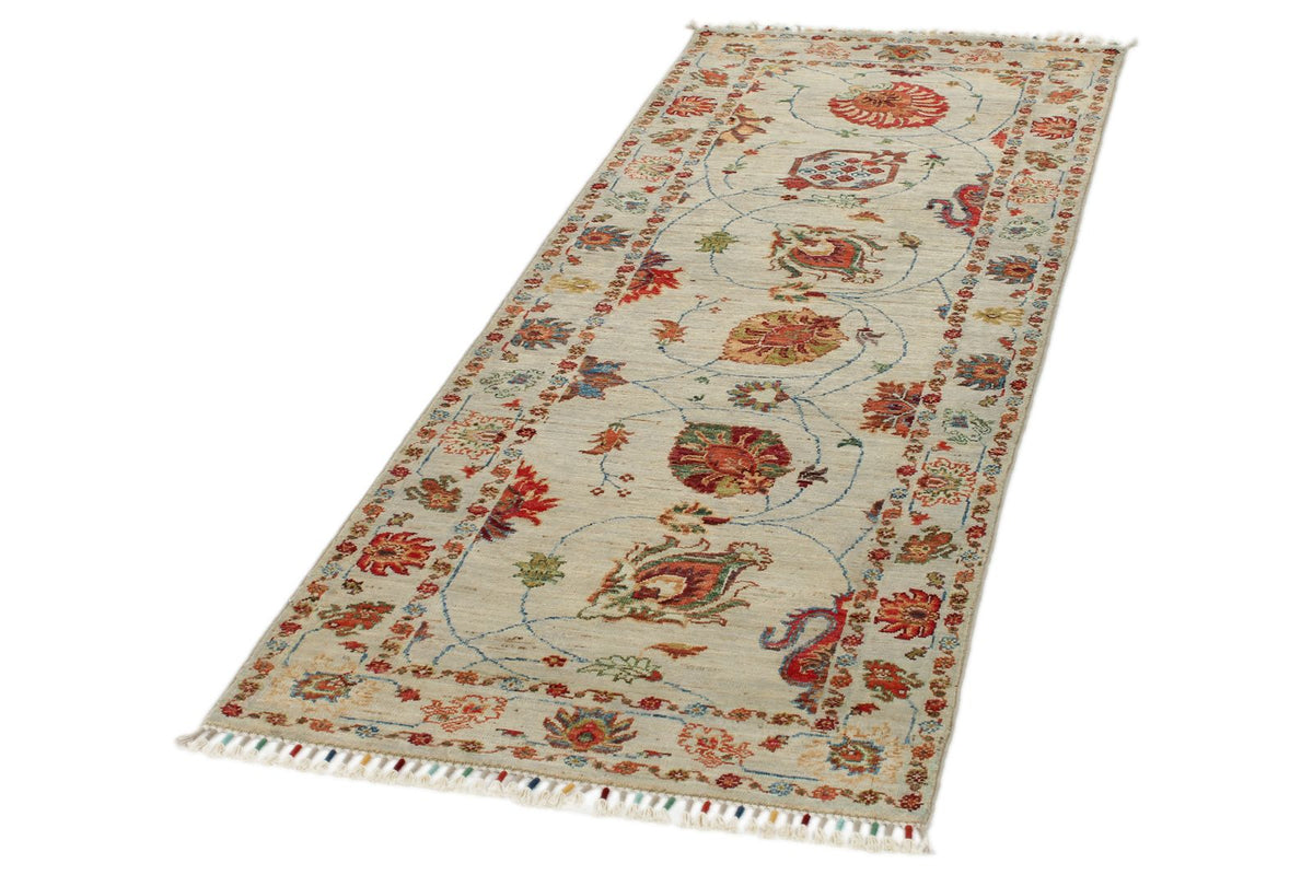 2x7 Ivory and Multicolor Turkish Tribal Runner