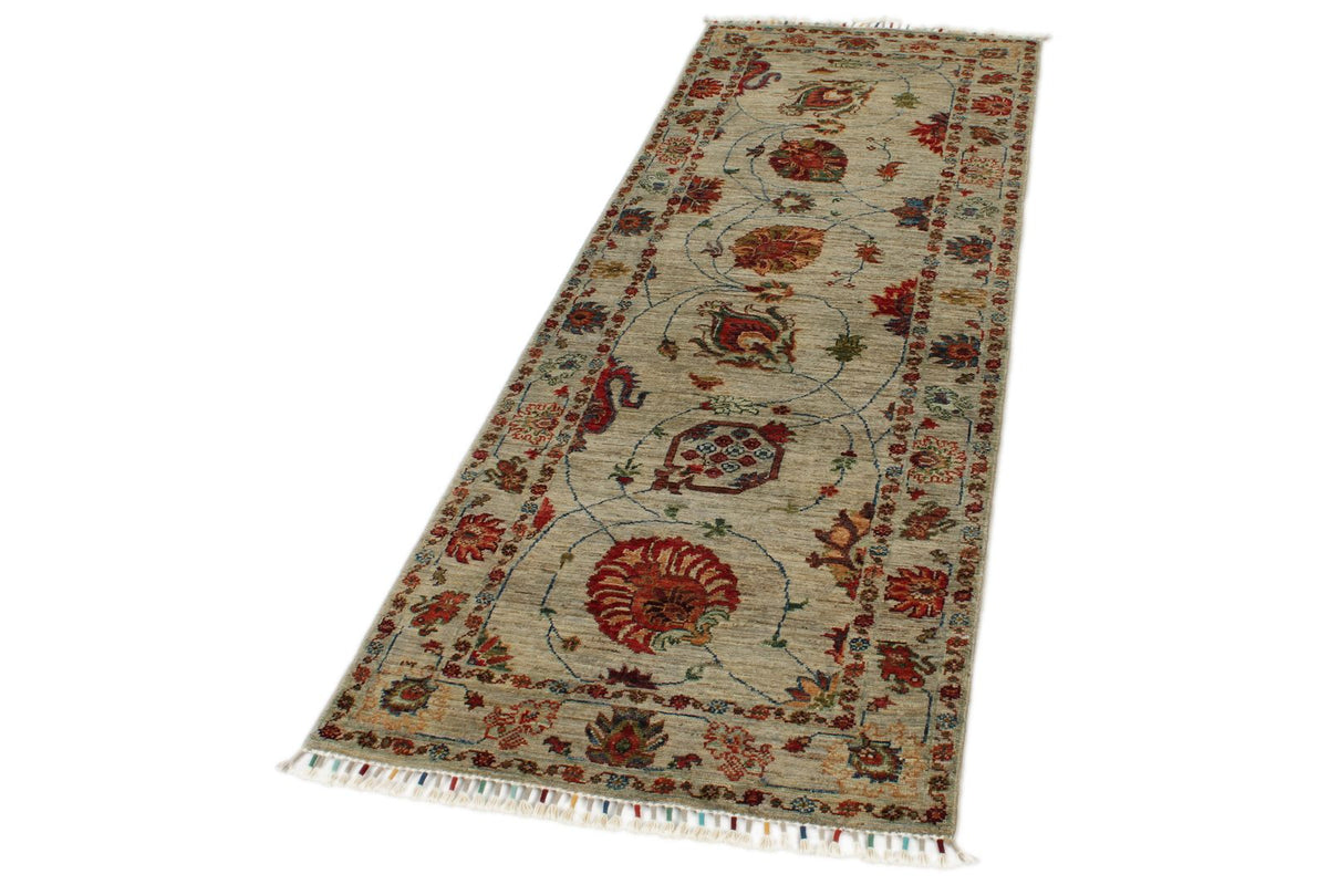 2x7 Ivory and Multicolor Turkish Tribal Runner