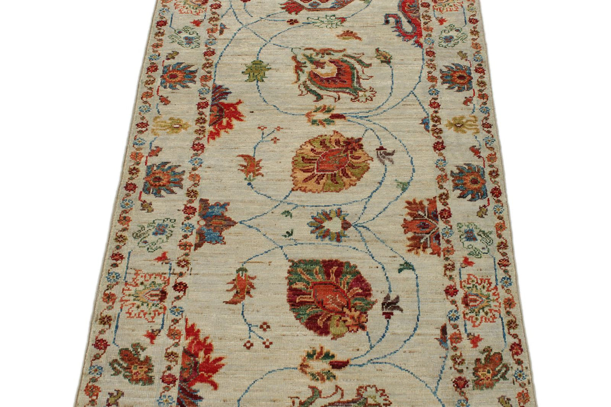 2x7 Ivory and Multicolor Turkish Tribal Runner