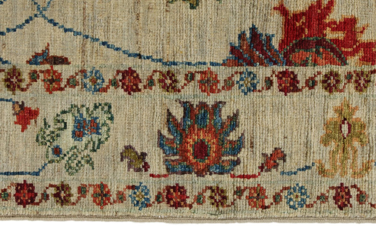 2x7 Ivory and Multicolor Turkish Tribal Runner
