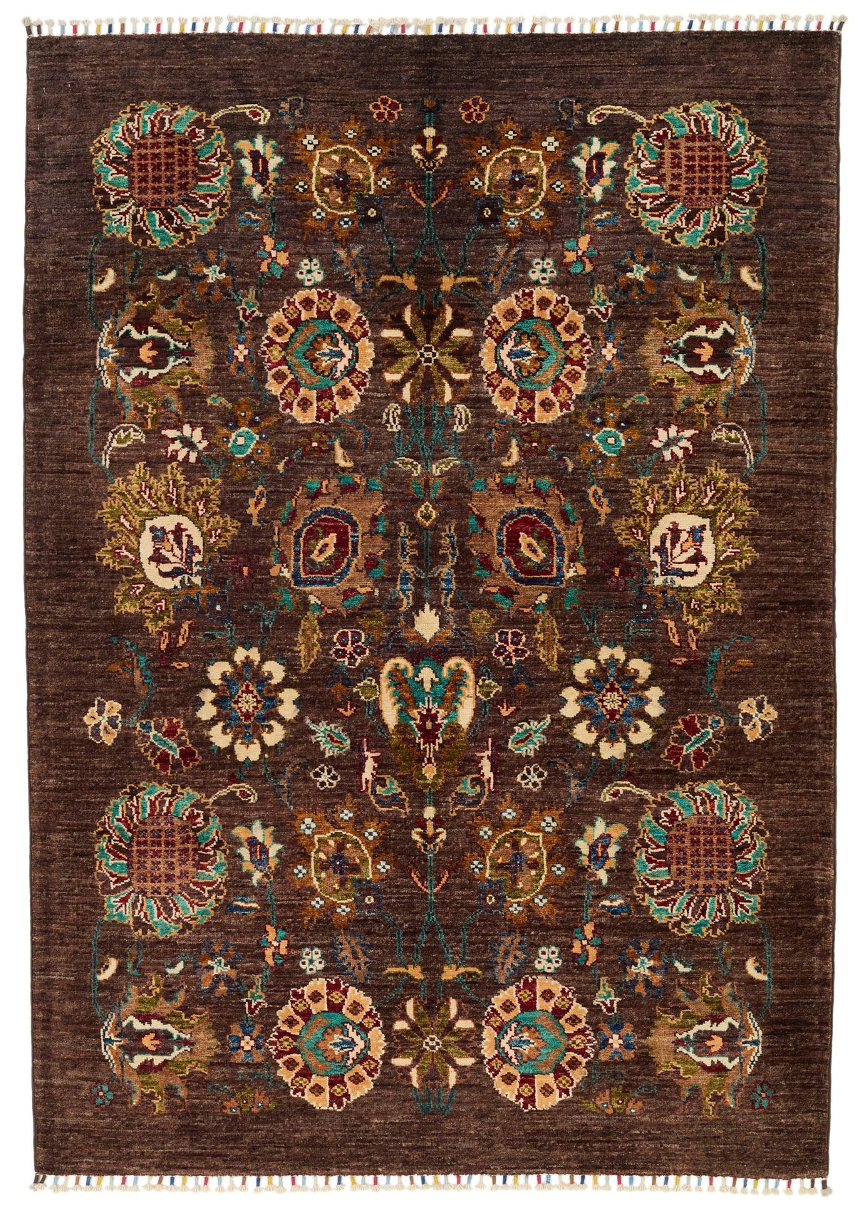 4x6 Brown and Multicolor Turkish Tribal Rug