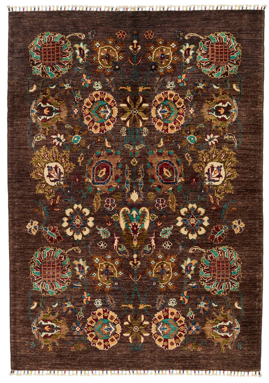 4x6 Brown and Multicolor Turkish Tribal Rug