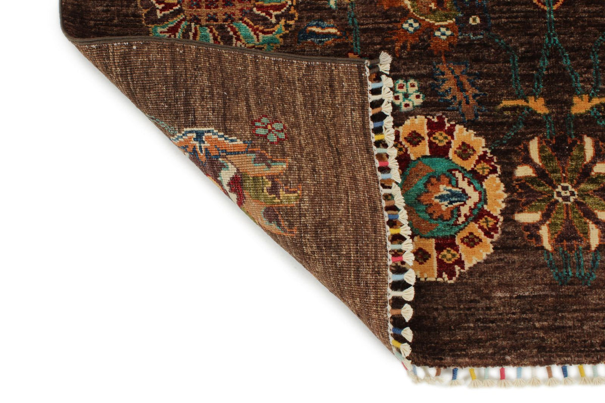 4x6 Brown and Multicolor Turkish Tribal Rug