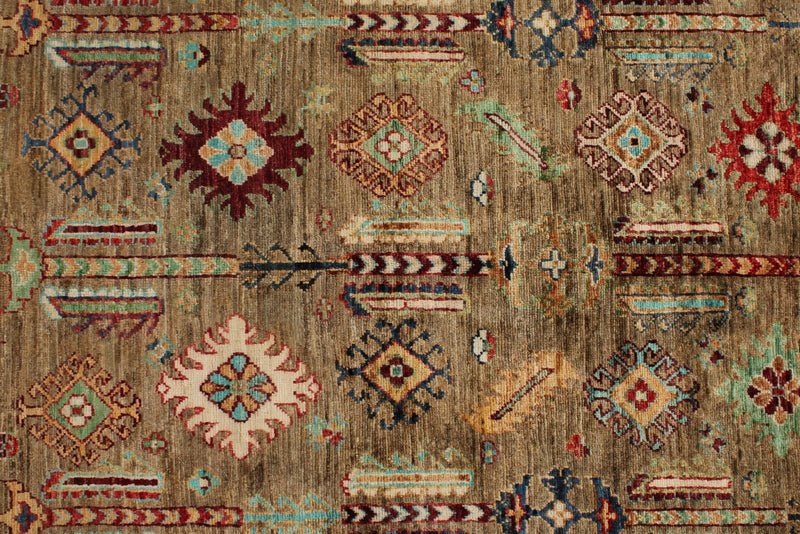 5x8 Light Brown and Multicolor Turkish Tribal Rug