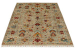 4x6 Ivory and Multicolor Turkish Tribal Rug