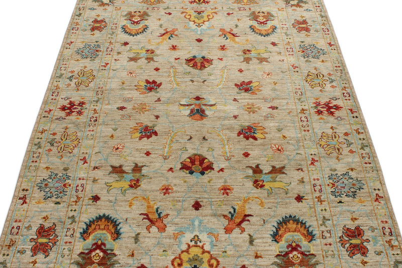 4x6 Ivory and Multicolor Turkish Tribal Rug