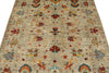 4x6 Ivory and Multicolor Turkish Tribal Rug