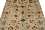 4x6 Ivory and Multicolor Turkish Tribal Rug