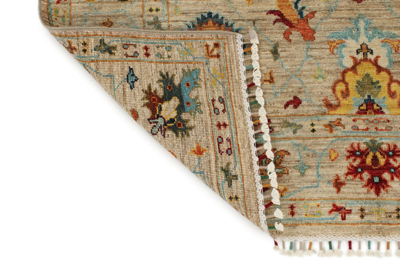4x6 Ivory and Multicolor Turkish Tribal Rug