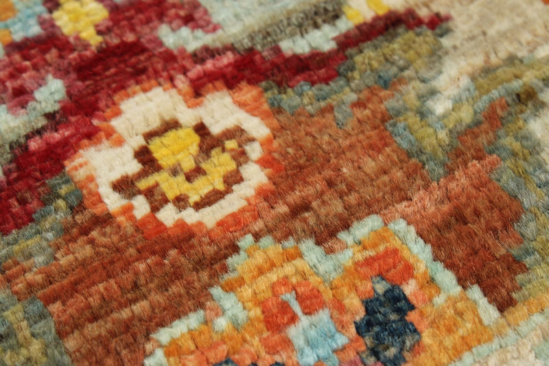 4x6 Ivory and Multicolor Turkish Tribal Rug