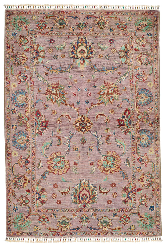 4x6 Light Purple and Multicolor Turkish Tribal Rug