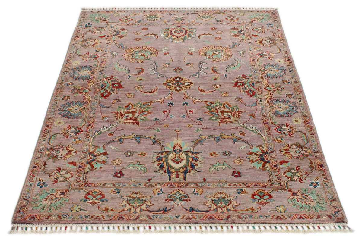 4x6 Light Purple and Multicolor Turkish Tribal Rug