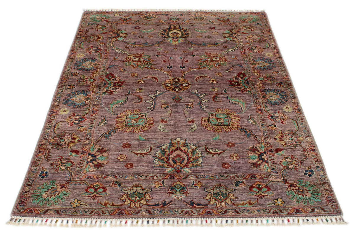 4x6 Light Purple and Multicolor Turkish Tribal Rug