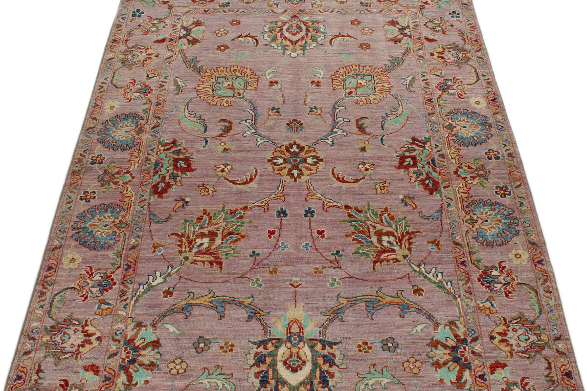 4x6 Light Purple and Multicolor Turkish Tribal Rug
