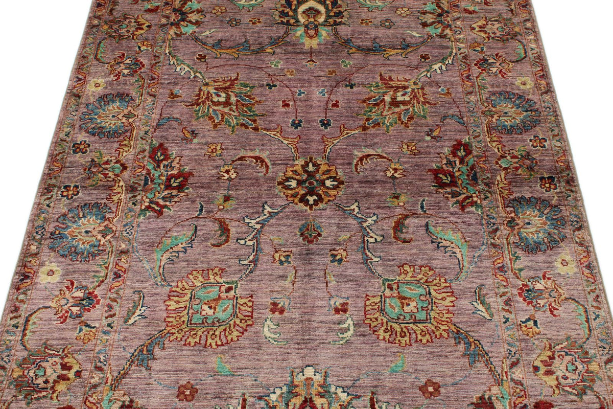 4x6 Light Purple and Multicolor Turkish Tribal Rug