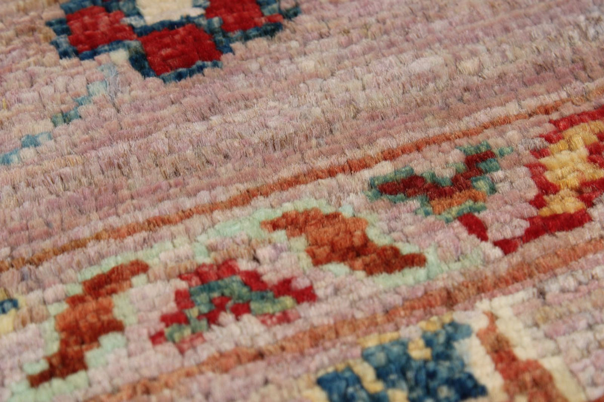 4x6 Light Purple and Multicolor Turkish Tribal Rug