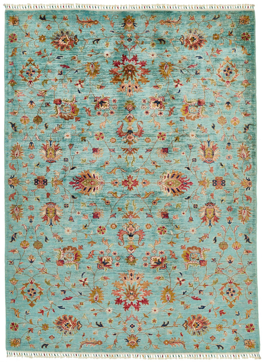 6x8 Light Blue and Multicolor Turkish Tribal Rug