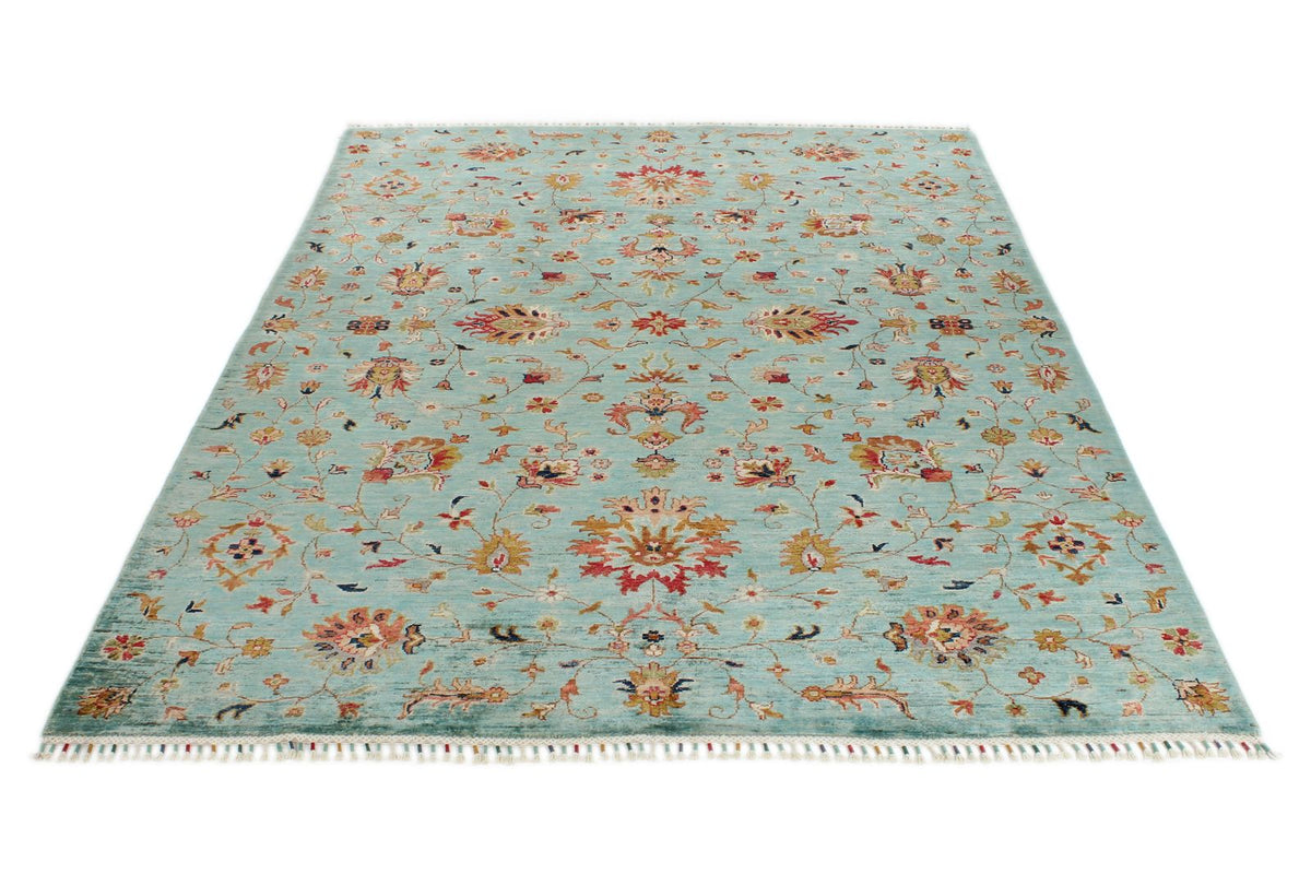 6x8 Light Blue and Multicolor Turkish Tribal Rug