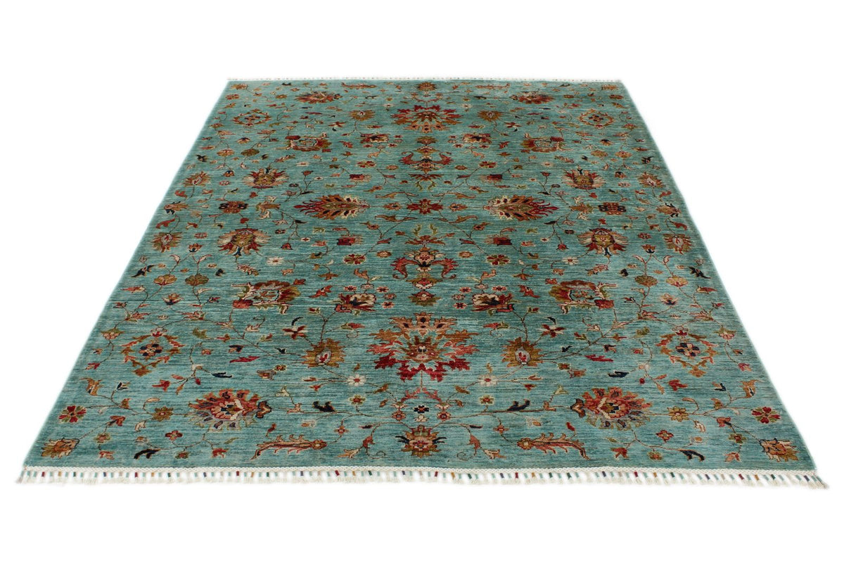 6x8 Light Blue and Multicolor Turkish Tribal Rug