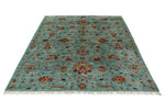 6x8 Light Blue and Multicolor Turkish Tribal Rug