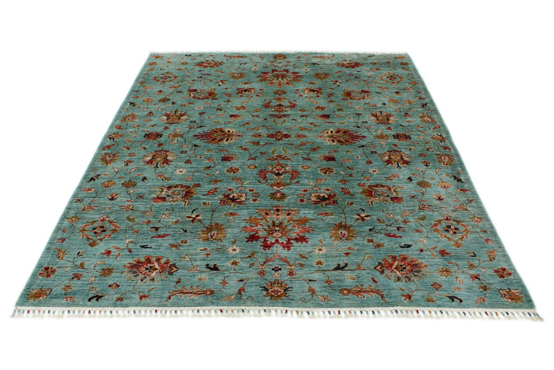 6x8 Light Blue and Multicolor Turkish Tribal Rug