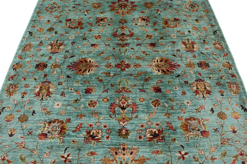 6x8 Light Blue and Multicolor Turkish Tribal Rug