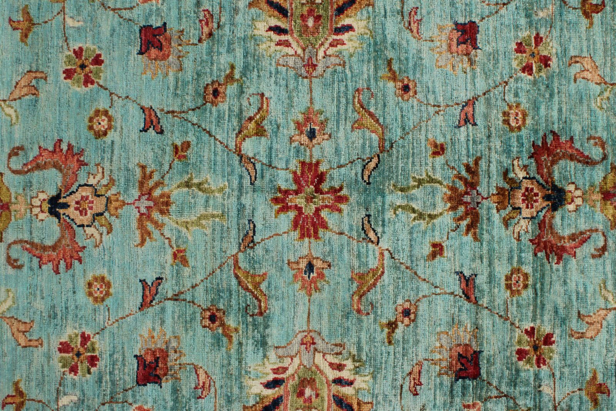 6x8 Light Blue and Multicolor Turkish Tribal Rug