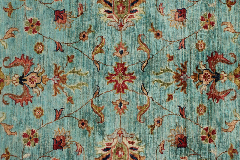6x8 Light Blue and Multicolor Turkish Tribal Rug