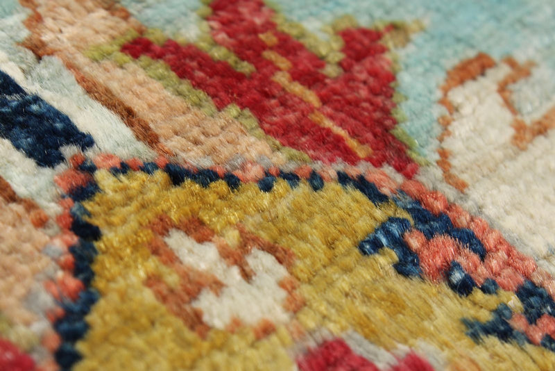6x8 Light Blue and Multicolor Turkish Tribal Rug