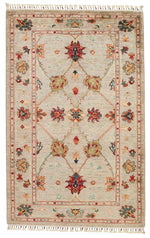 3x5 Beige and Multicolor Turkish Tribal Rug