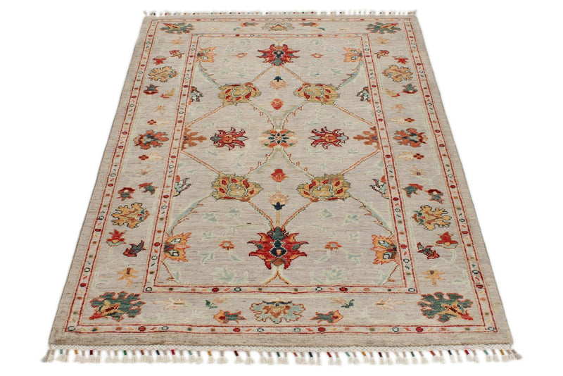 3x5 Light Brown and Multicolor Turkish Tribal Rug