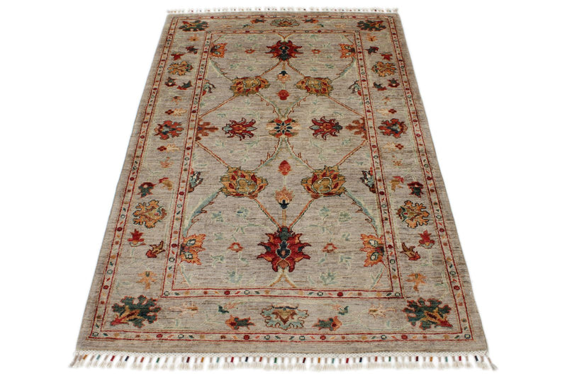 3x5 Light Brown and Multicolor Turkish Tribal Rug