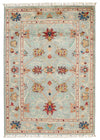 4x5 Light Blue and Multicolor Turkish Tribal Rug