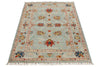 4x5 Light Blue and Multicolor Turkish Tribal Rug