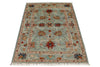 4x5 Light Blue and Multicolor Turkish Tribal Rug