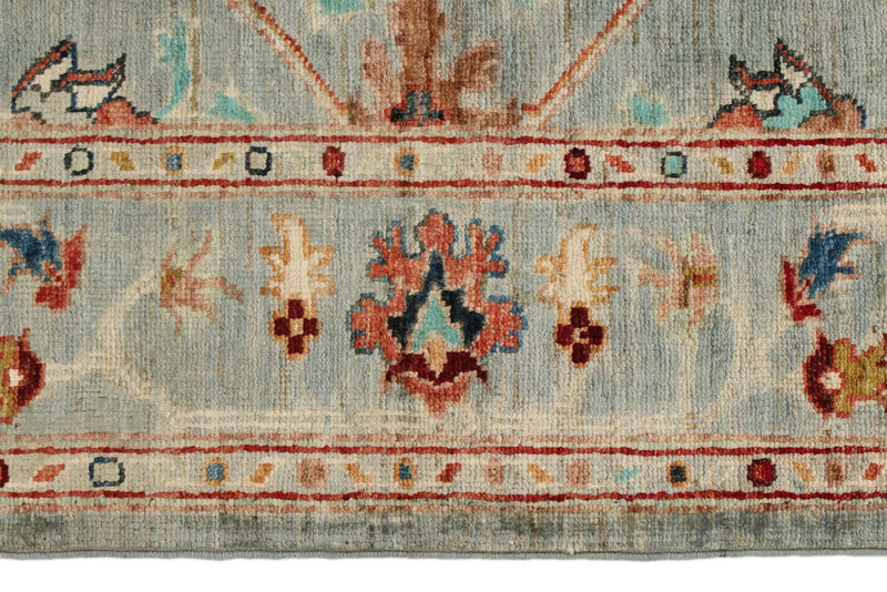 4x5 Light Blue and Multicolor Turkish Tribal Rug