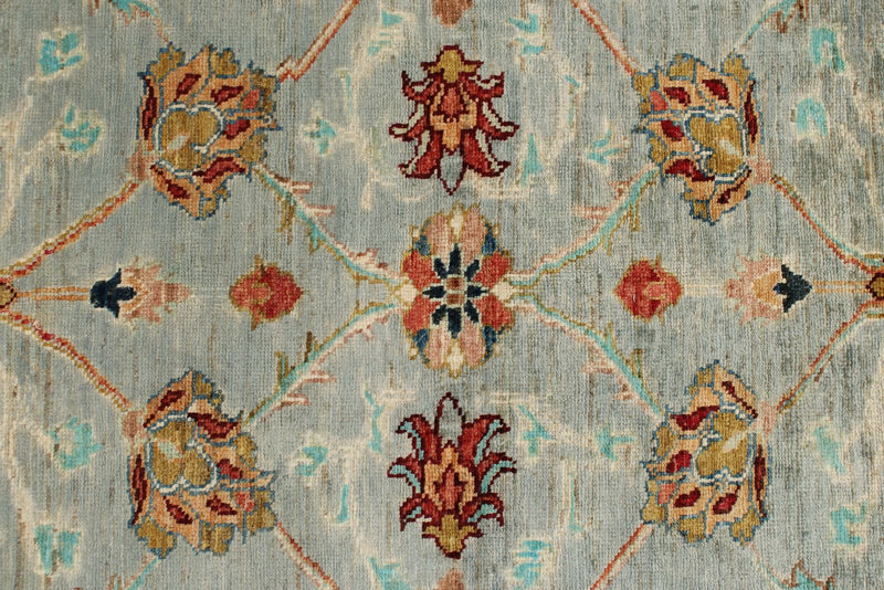 4x5 Light Blue and Multicolor Turkish Tribal Rug